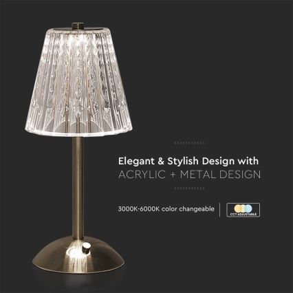 LED stona lampa sa prigušiva — punjiva dodirna lampa LED/2,4W/5V 3000-6000K 1800 mAh, sjajni hrom