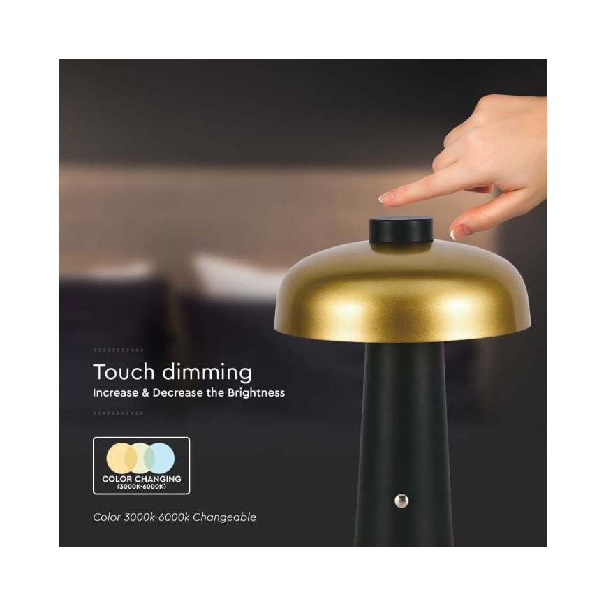 LED prigušiva punjiva stona lampa sa dodirom LED/3W/5V 3000-6000K 1800 mAh crna/zlatna