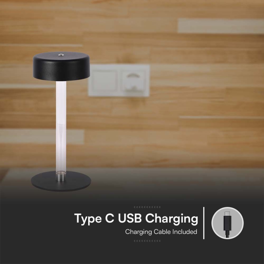 LED prigušiva punjiva stolna lampa na dodir LED/3W/5V 3000-6000K 2400 mAh crna