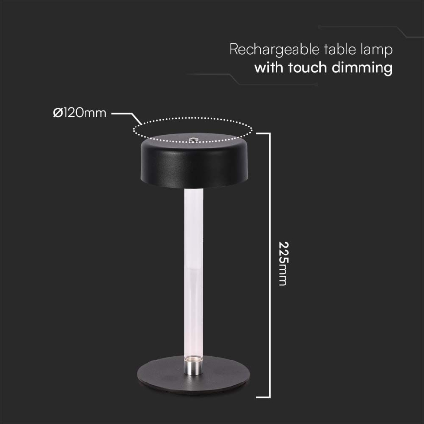 LED prigušiva punjiva stolna lampa na dodir LED/3W/5V 3000-6000K 2400 mAh crna
