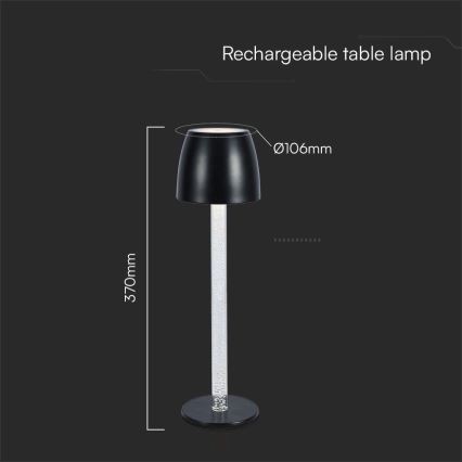 LED prigušiva punjiva dodirna stona lampa LED/3W/5V 3000K 1800 mAh crna