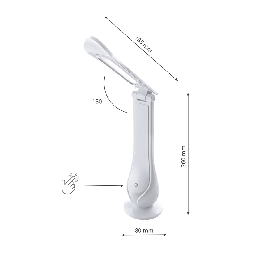 LED prigušiva punjiva stona lampa LILLY LED/4W/5V 1200 mAh bela