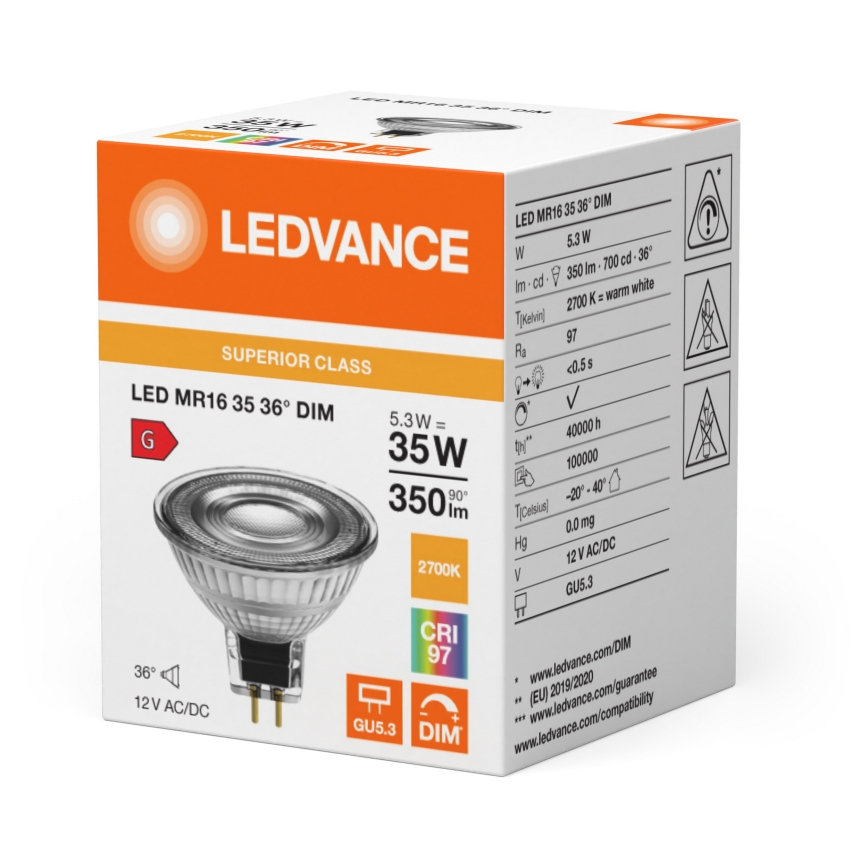 LED prigušiva reflektorska sijalica MR16 GU5,3/5,3W/12V 2700K 36° CRI 97 - Ledvance