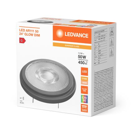 LED prigušiva sijalica AR111 G53/7,2W/12V 1800-2700K 24° CRI 90 - Ledvance