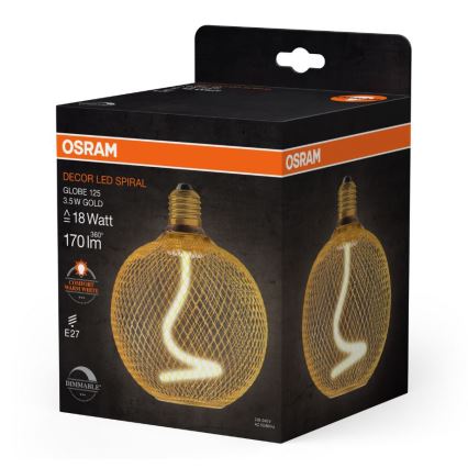 LED prigušiva sijalica DECOR FILAMENT G125 E27/3,5W/230V 1800K zlatna - Osram