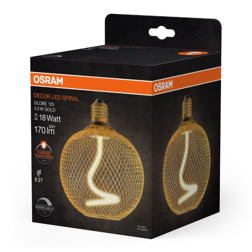LED prigušiva sijalica DECOR FILAMENT G125 E27/3,5W/230V 1800K zlatna - Osram