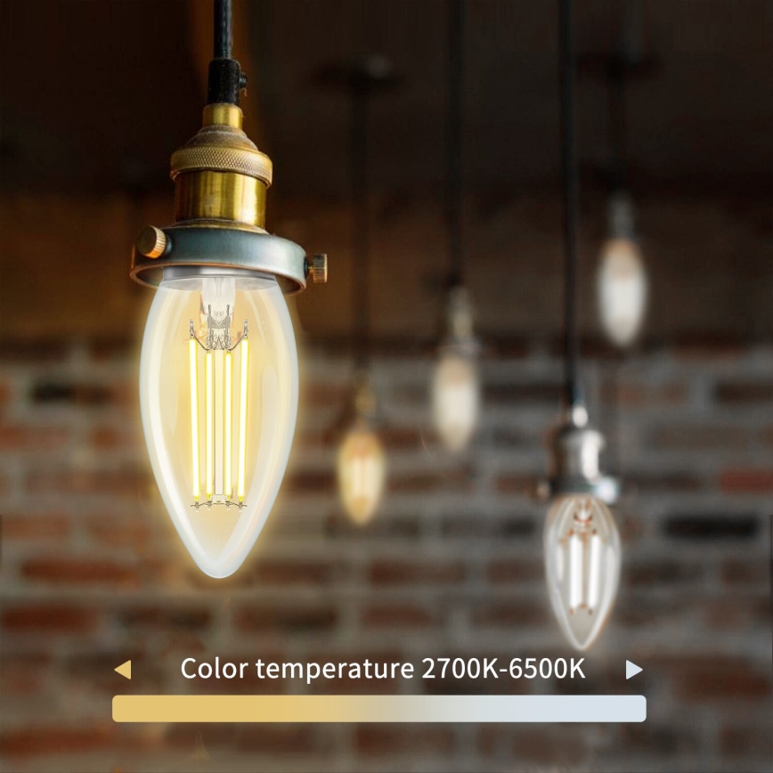 LED prigušiva sijalica FILAMENT C35 E14/4,5W/230V 2700-6500K Wi-Fi - Aigostar