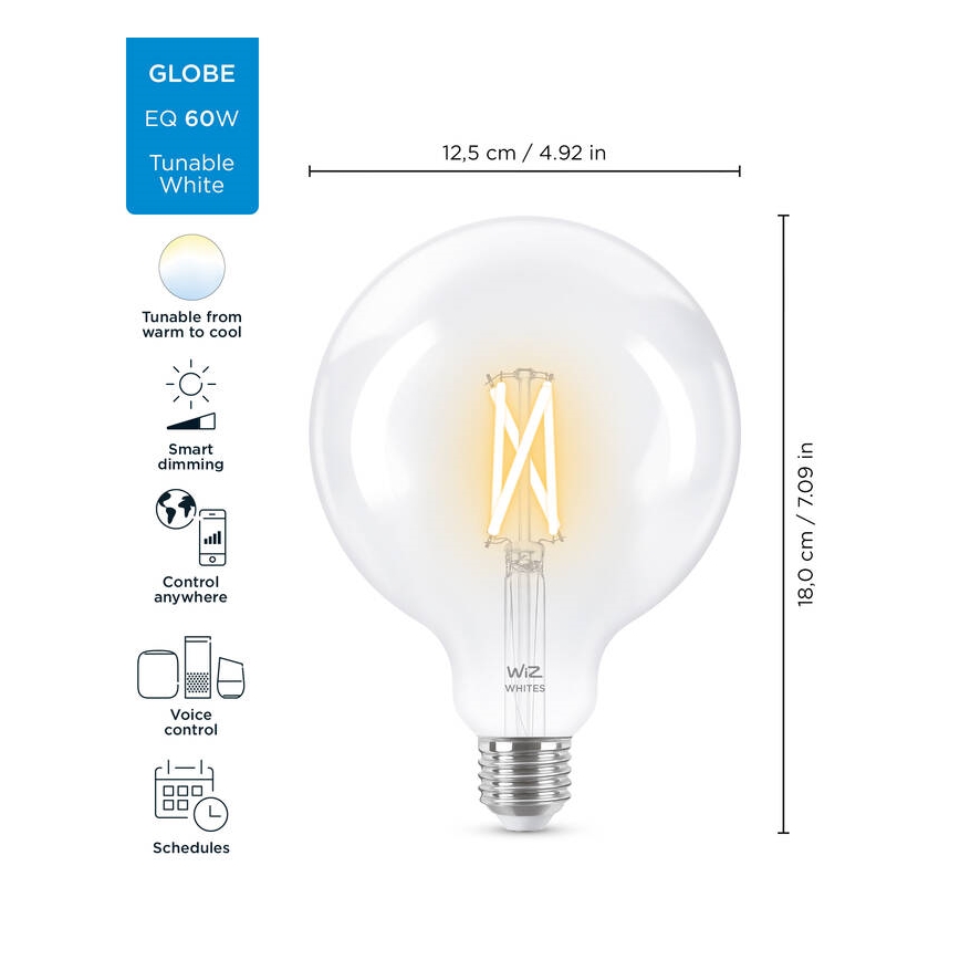 LED prigušiva sijalica FILAMENT G125 E27/7W/230V 2700-6500K CRI 90 Wi-Fi - WiZ