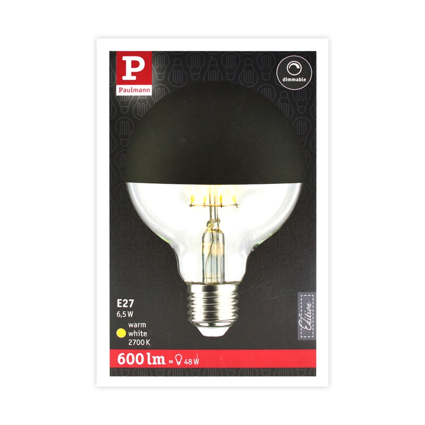 LED prigušiva sijalica sa ogledalnim vrhom GLOBE G95 E27/6,5W/230V 2700K crna - Paulmann 28676