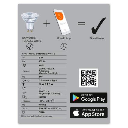 LED prigušiva sijalica SMART+ GU10/5W/230V 2700K-6500K Wi-Fi - Ledvance