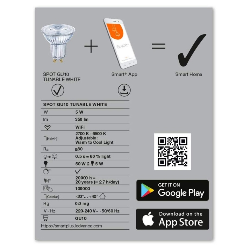 LED prigušiva sijalica SMART+ GU10/5W/230V 2700K-6500K Wi-Fi - Ledvance