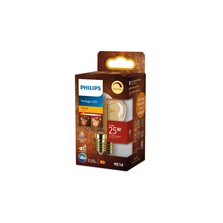LED prigušiva sijalica VINTAGE Philips P45 E14/3,1W/230V 2200K