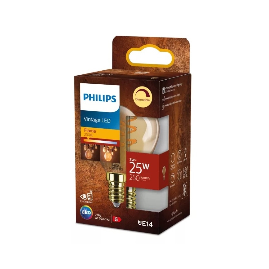 LED prigušiva sijalica VINTAGE Philips P45 E14/3W/230V 2200K