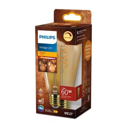 LED prigušiva sijalica VINTAGE Philips ST64 E27/7,3W/230V 2200K CRI 90