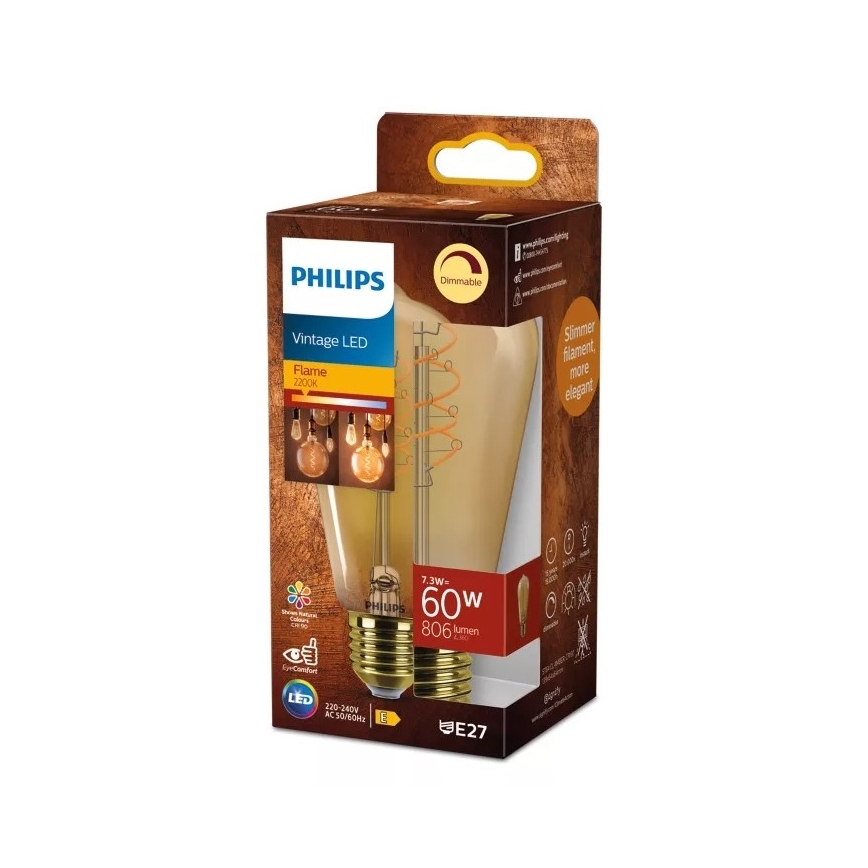 LED prigušiva sijalica VINTAGE Philips ST64 E27/7,3W/230V 2200K CRI 90
