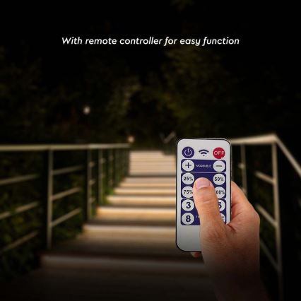 LED prigušiva solarna traka LED/1,2W/3,7V 4000K IP67 1500 mAh 5m + daljinski upravljač