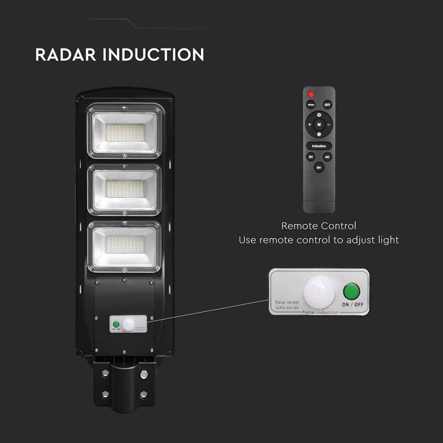 LED prigušiva solarna ulična lampa sa senzorom pokreta i sumraka LED/12W/3,2V 6000K IP65 10000 mAh crna + daljinski upravljač