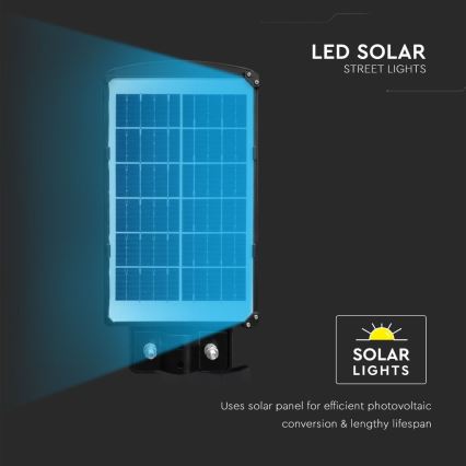 LED prigušiva solarna ulična lampa sa senzorom pokreta i sumraka LED/6W/3,2V 6000K IP65 5000 mAh crna + daljinsko upravljanje
