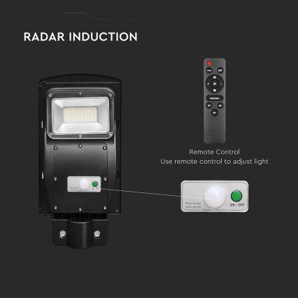 LED prigušiva solarna ulična lampa sa senzorom pokreta i sumraka LED/6W/3,2V 6000K IP65 5000 mAh crna + daljinsko upravljanje