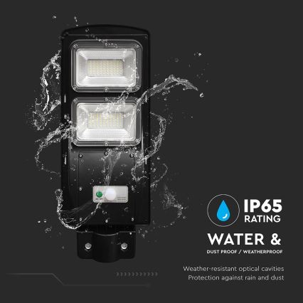 LED prigušiva solarna ulična lampa sa senzorom pokreta i sumraka LED/8W/3,2V 6000K IP65 9000 mAh crna + daljinski upravljač