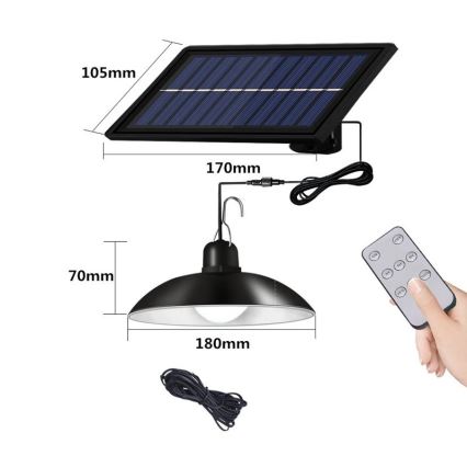 LED prigušiva solarni luster na sajli sa senzorom LED/1,8W/3,7V IP44 6500K 1600 mAh + daljinski upravljač