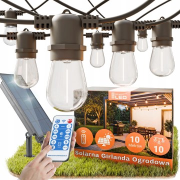 LED prigušiva solarni dekorativni lanac 10xE27/0,3W/3/5V USB 2400 mAh 10,62 m IP65 crna + daljinski upravljač