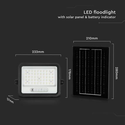 LED prigušiva solarni reflektor LED/100W/3,2V 2000-8000K IP65 5000 mAh crna + daljinski upravljač