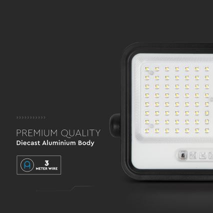 LED prigušiva solarni reflektor LED/200W/3,2V 2000-8000K IP65 10000 mAh crna + daljinski upravljač