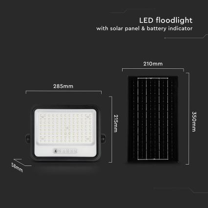 LED prigušiva solarni reflektor LED/200W/3,2V 2000-8000K IP65 10000 mAh crna + daljinski upravljač