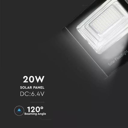 LED prigušiva solarni reflektor LED/20W/6,4V 4000K IP65 10000 mAh + daljinski upravljač