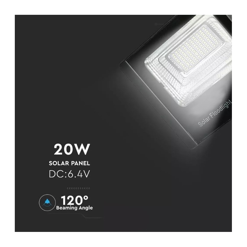LED prigušiva solarni reflektor LED/20W/6,4V 4000K IP65 10000 mAh + daljinski upravljač