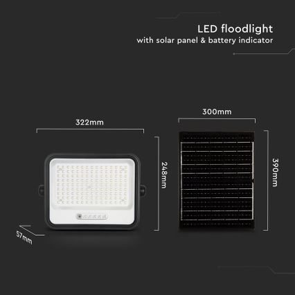 LED prigušiva solarni reflektor LED/300W/3,2V 2000-8000K IP65 15000 mAh crna + daljinski upravljač
