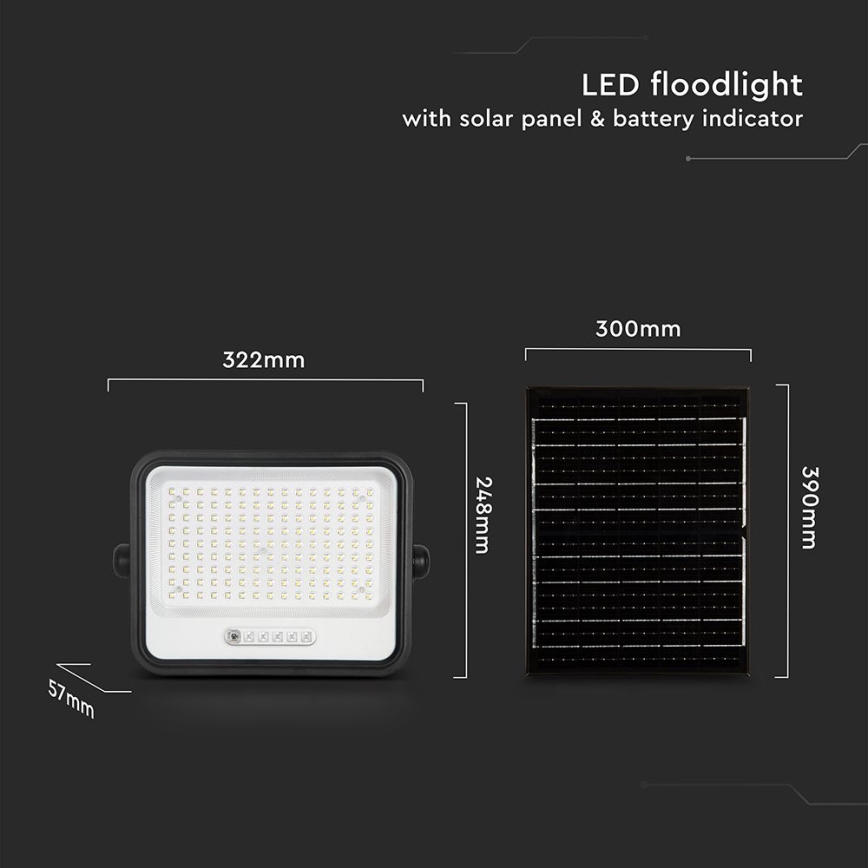 LED prigušiva solarni reflektor LED/300W/3,2V 2000-8000K IP65 15000 mAh crna + daljinski upravljač