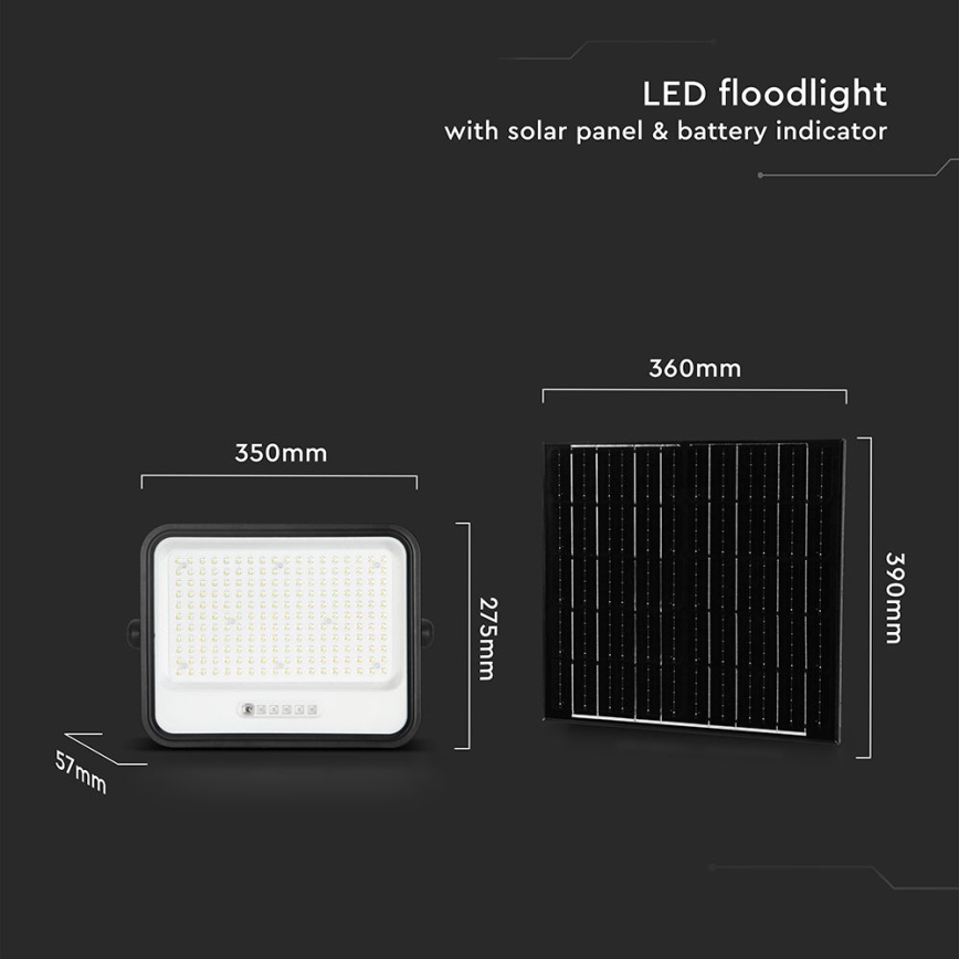 LED solarni reflektor (prigušiva) LED/400W/3,2V 2000-8000K IP65 20000 mAh crna + daljinski upravljač