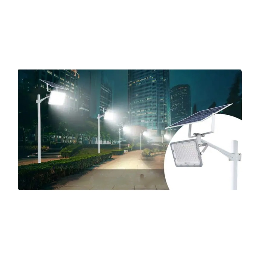 LED prigušiva solarni reflektor LED/50W/3,2V 5000K 6000 mAh IP65 crna + daljinski upravljač