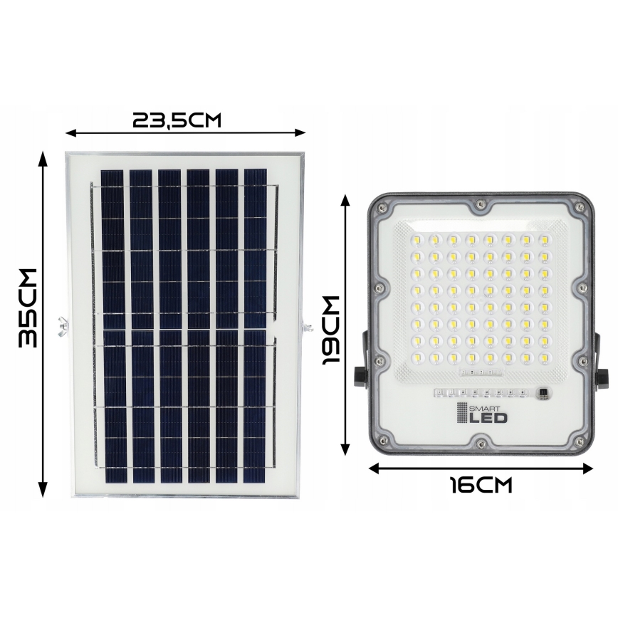 LED prigušiva solarni reflektor LED/50W/3,2V 5000K 6000 mAh IP65 crna + daljinski upravljač