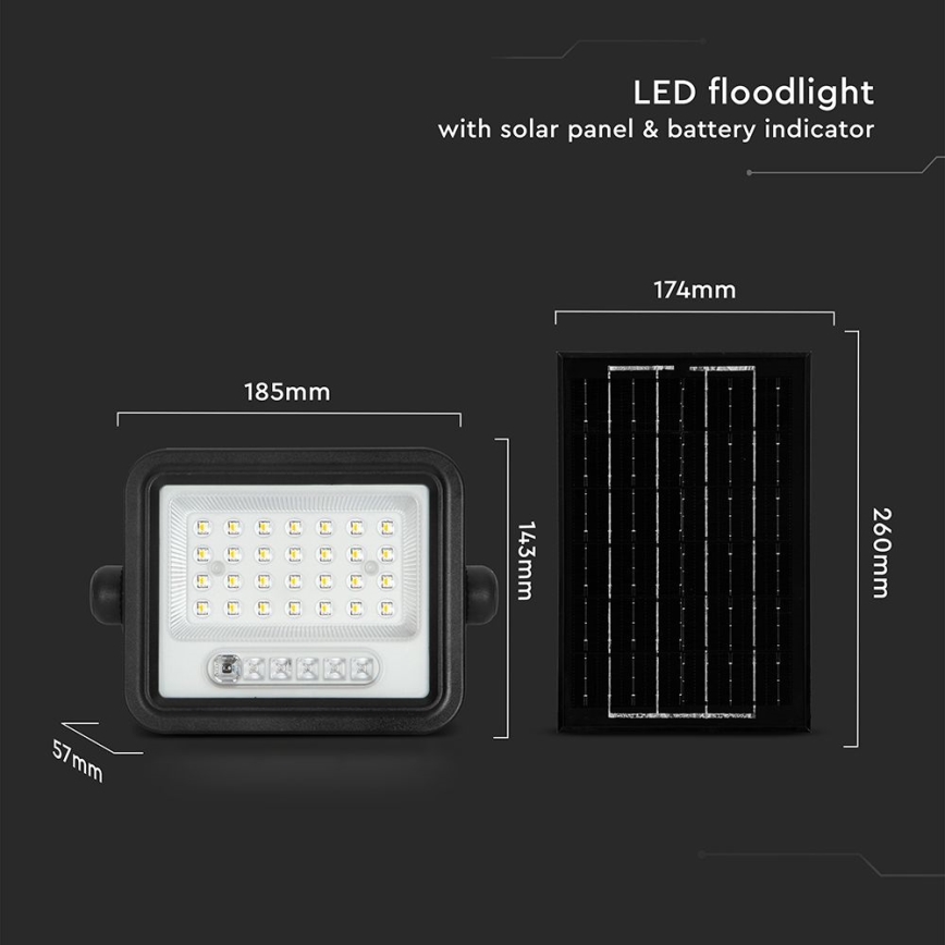 LED prigušiva solarni reflektor LED/50W/3,2V 2000-8000K IP65 3800 mAh crna + daljinski upravljač