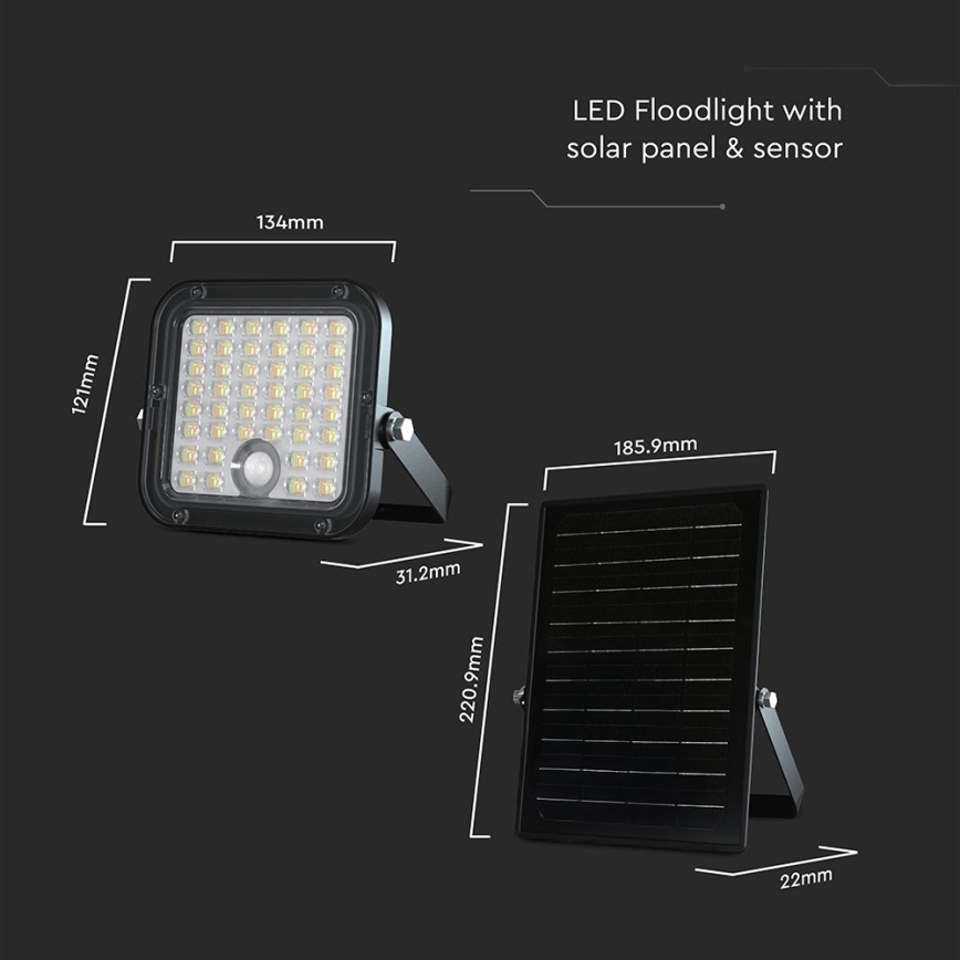 LED prigušiva solarni reflektor sa senzorom LED/10W/3,7V 4000/6000K IP65 3600 mAh + daljinski upravljač