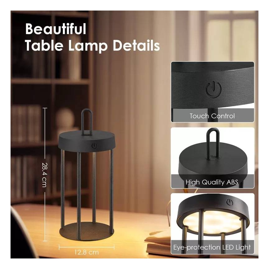 LED prigušiva spoljašnja punjiva dodirna stona lampa GENTLE LED/1,5W/3,7V 3000 mAh IP44 crna