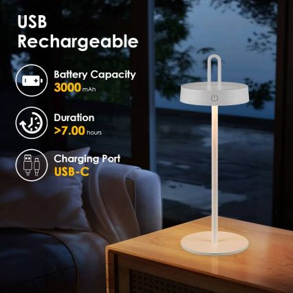 LED prigušiva spoljašnja punjiva dodirna stona lampa SHINE LED/1,5W/3,7V 3000 mAh IP44 bela
