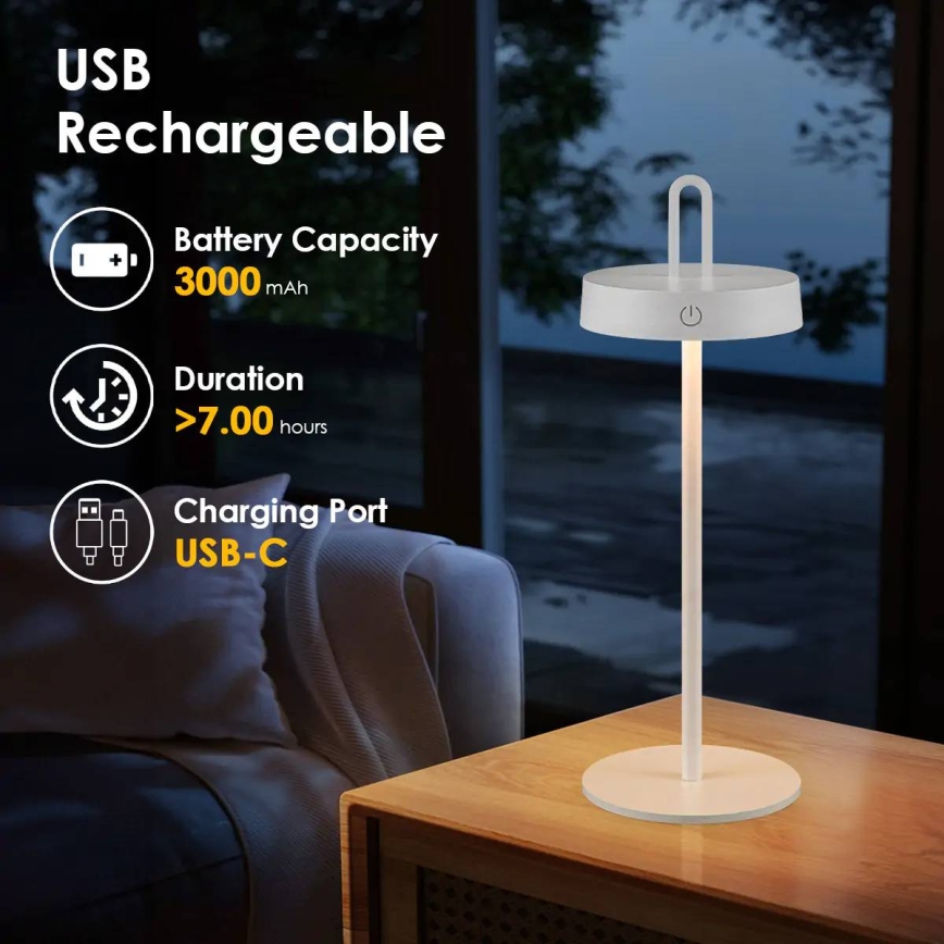 LED prigušiva spoljašnja punjiva dodirna stona lampa SHINE LED/1,5W/3,7V 3000 mAh IP44 bela
