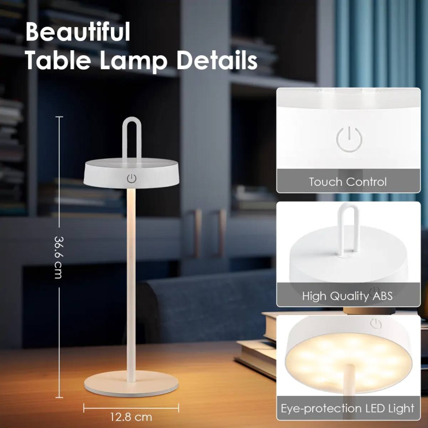 LED prigušiva spoljašnja punjiva dodirna stona lampa SHINE LED/1,5W/3,7V 3000 mAh IP44 bela