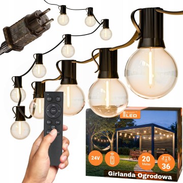 LED prigušiva spoljna dekorativna girlanda 36xE12/1W/24/230V 22,35 m IP65 crna + daljinski upravljač