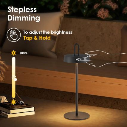 LED prigušiva spoljašnja punjiva dodirna stona lampa SHINE LED/1,5W/3,7V 3000 mAh IP44 crna