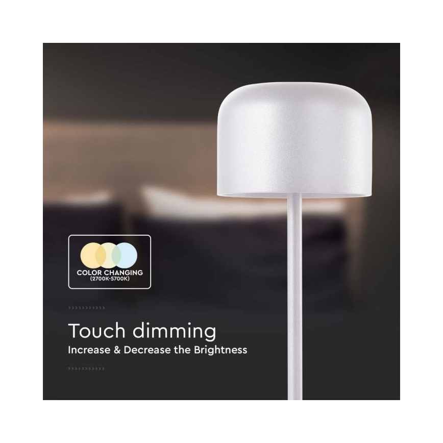 LED prigušiva punjiva dodirna stona lampa LED/1,5W/5V 2700-5700K IP54 2200 mAh bela