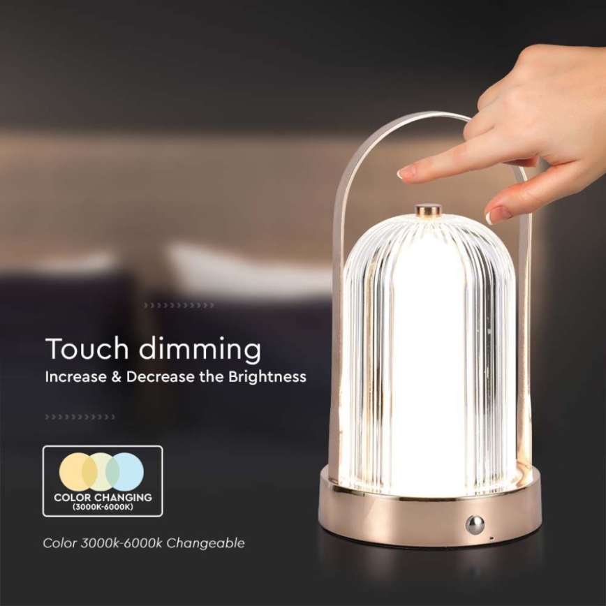LED prigušiva punjiva stona lampa sa dodirom LED/1W/5V 3000-6000K 1800 mAh bakar