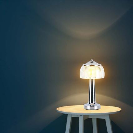 LED punjiva stona lampa na dodir, prigušiva, LED/1W/5V, 3000-6000K, 1800 mAh, sjajni hrom