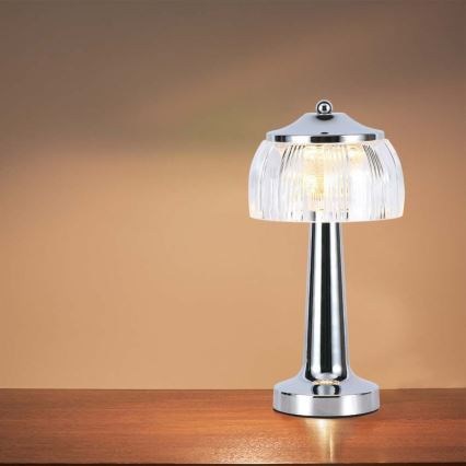 LED punjiva stona lampa na dodir, prigušiva, LED/1W/5V, 3000-6000K, 1800 mAh, sjajni hrom