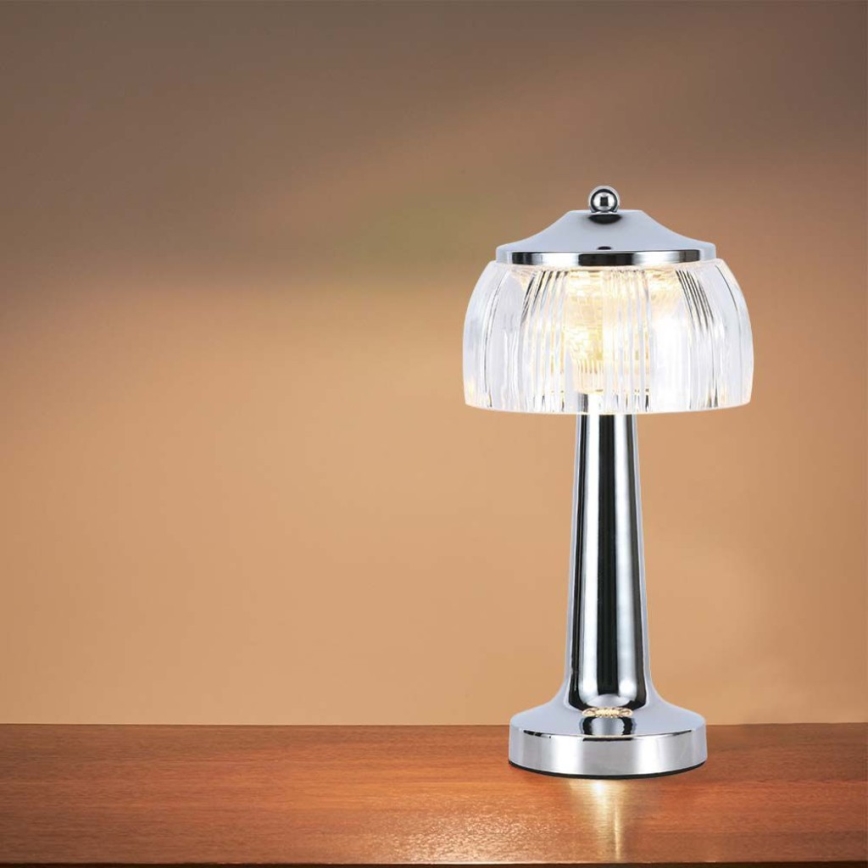 LED punjiva stona lampa na dodir, prigušiva, LED/1W/5V, 3000-6000K, 1800 mAh, sjajni hrom