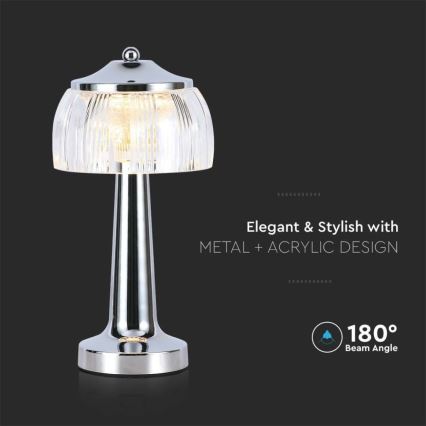 LED punjiva stona lampa na dodir, prigušiva, LED/1W/5V, 3000-6000K, 1800 mAh, sjajni hrom